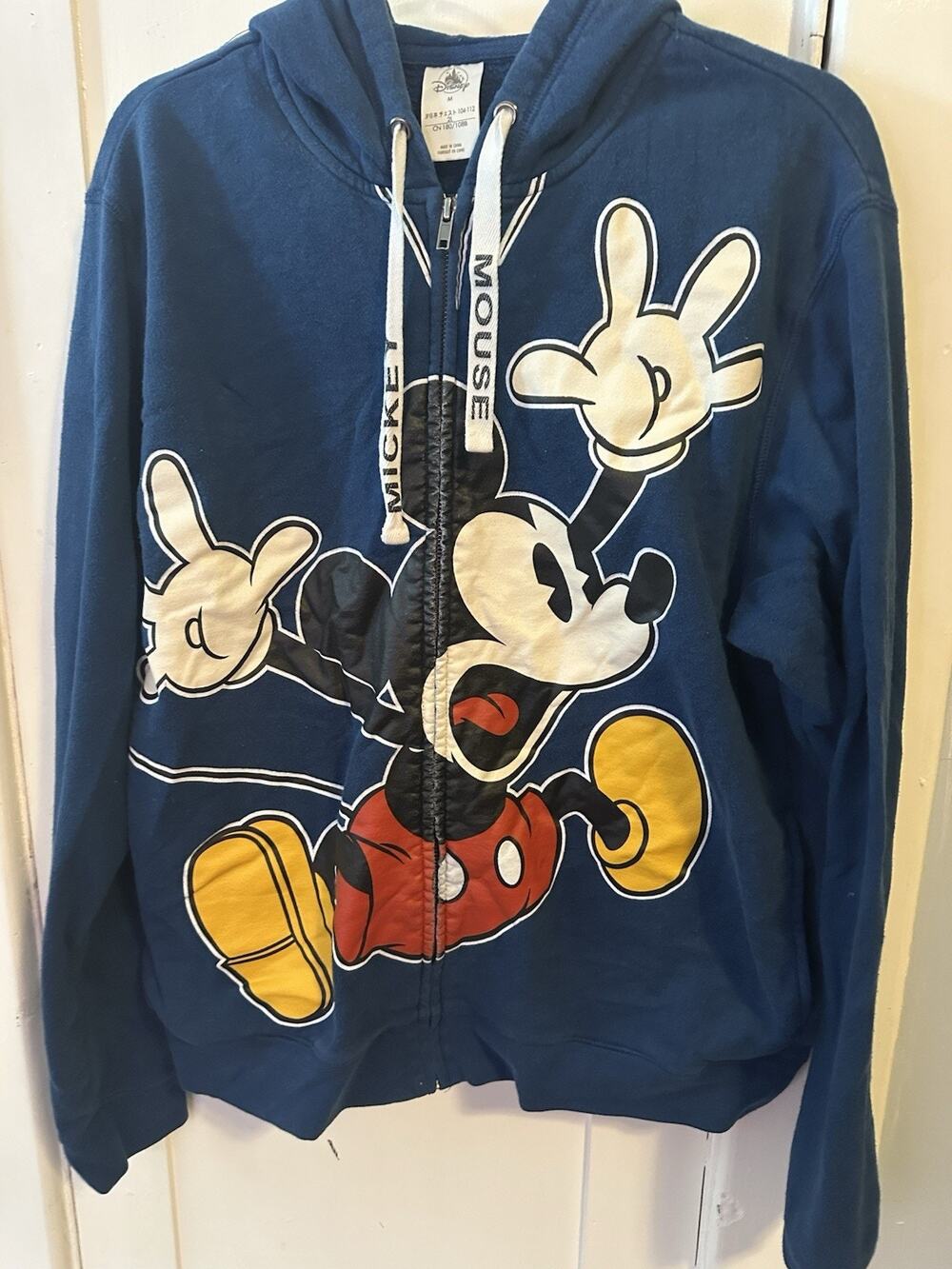 Disney Mickey Mouse Men’s M Full Zip Hoodie Navy Big Graphic Drawstring Jacket